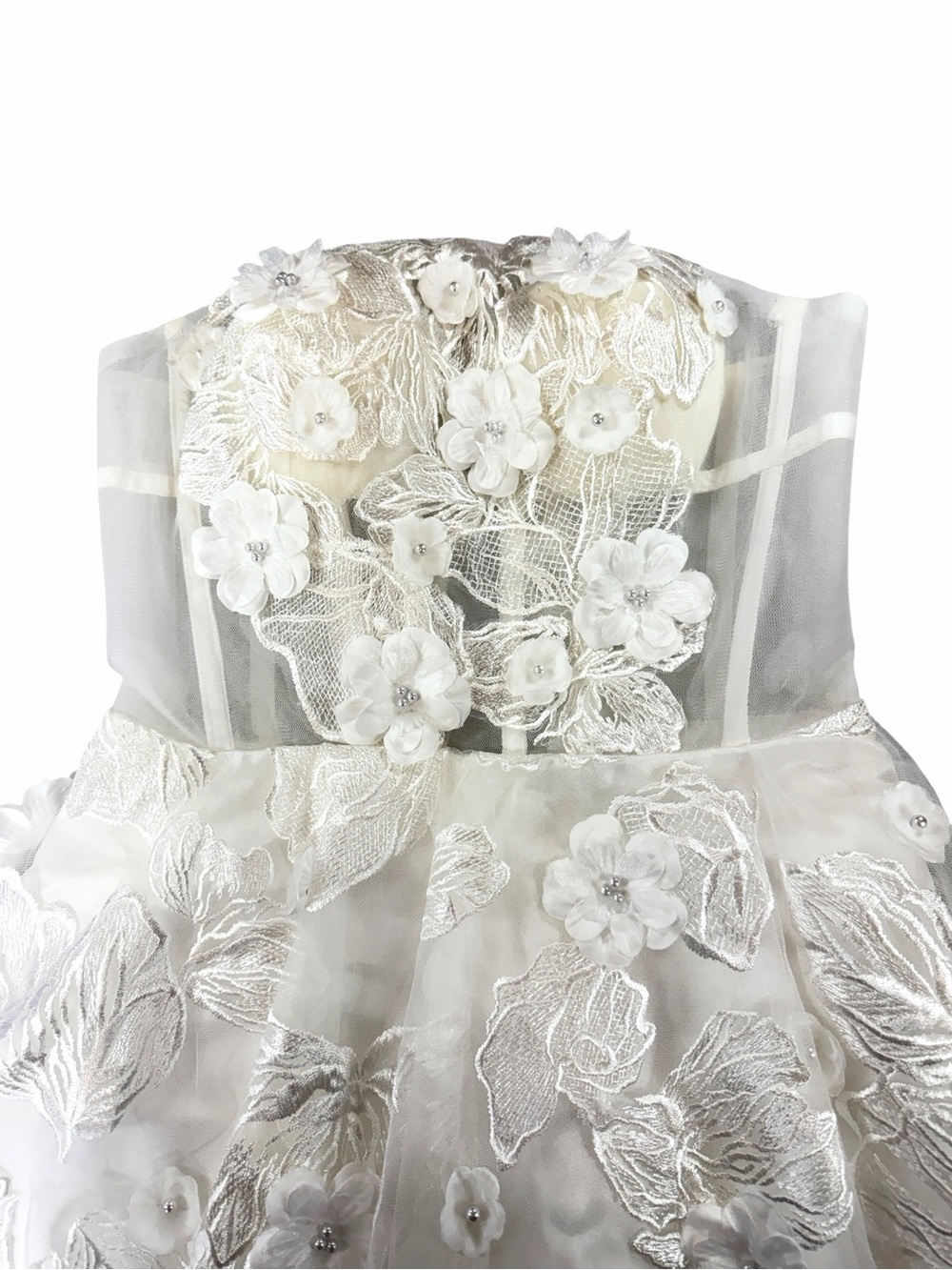 Strapless White Floral Lace Party Dress - Picture 2 of 8